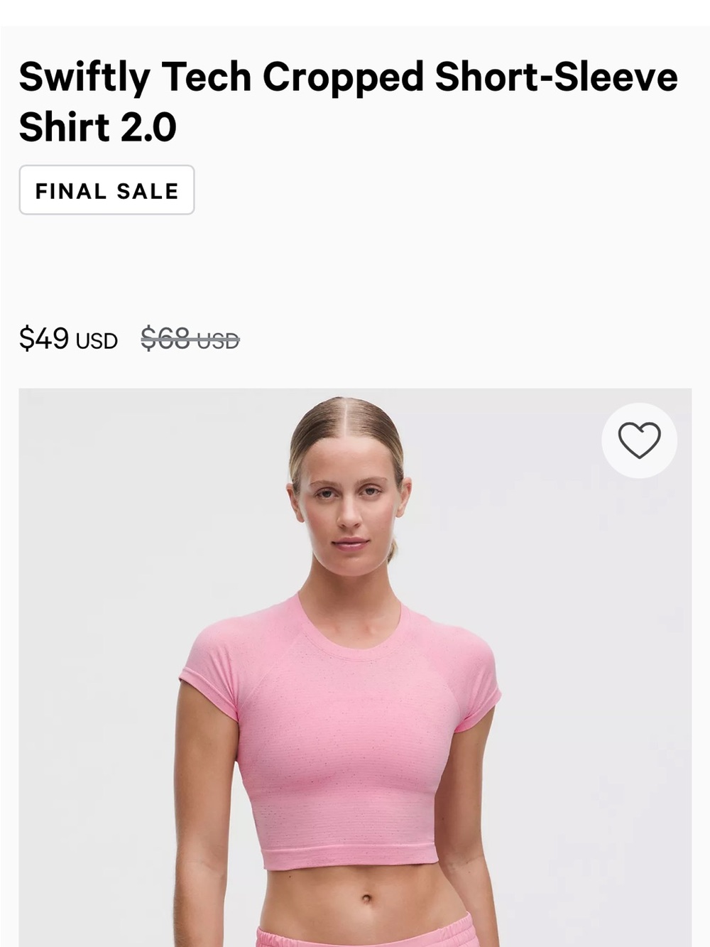 lululemon athletica Swiftly Tech Cropped Short-Sleeve Shirt - Pink Size 0
